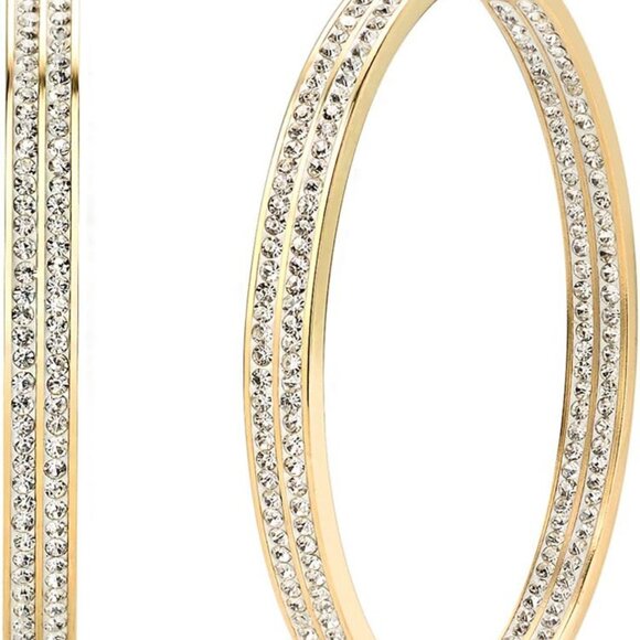 Jewelry - Women's Stainless Steel Pierced Large Hoop Earrings with Rhinestone